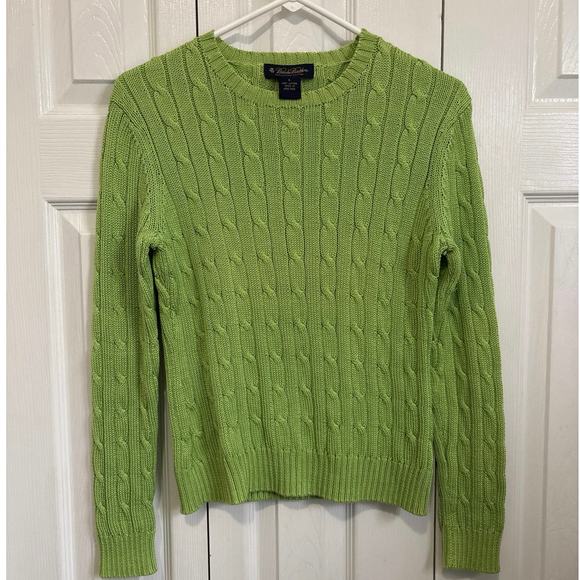 Brooks Brothers vibrant green mercerized cotton cable knit sweater small - Picture 1 of 6